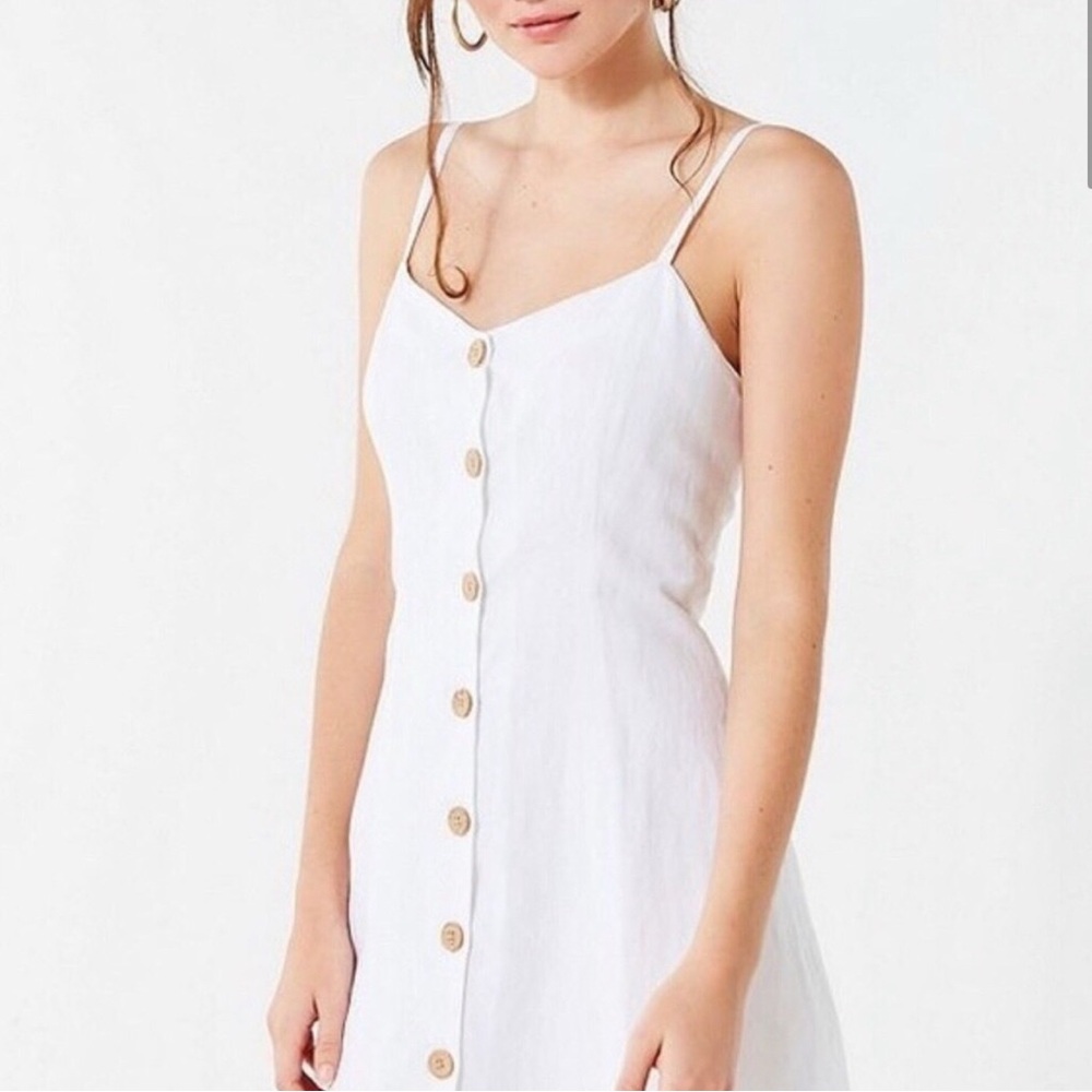 Urban Outfitters White Strapless Dress with Button Detail
